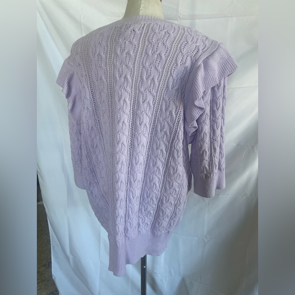 Lavender Cable Knit Sweater with Ruffle Detail size 1X Design365 - Picture 3 of 7